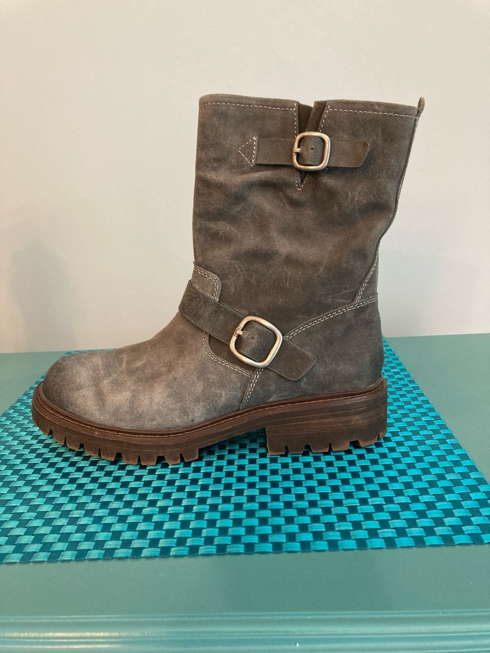 Sofft Mid-Calf Suede Buckle Moto Boot Women Size 7